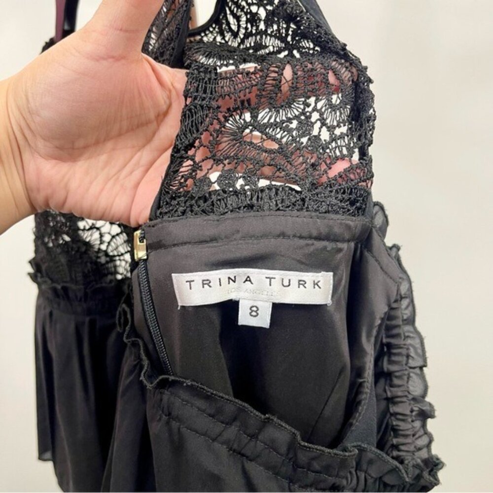 TRINA TURK‎ Lauren Black Lace Cold Shoulder Sheath Mini Dress in Black 8 - Picture 8 of 12